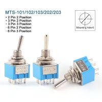 10pcs/LOT Blue Mini MTS-101/102/103/202/203 SPDT ON-OFF ON-OFF-ON 2/3/6 Pin Miniature Toggle Switches 3A250V 6A125V