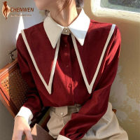 CHENWEN เสื้อเกาหลีสำหรับสตรี2021 Turn-Down Collar แขนยาววินเทจเสื้อแฟชั่น Patchwork ผู้หญิงเสื้อผ้า Blusas