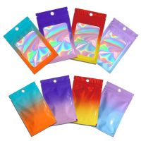 100Pcs Laser Color Gradient Ziplock Bags Plastic Aluminum Foil Mylar Pouch Reclosable Food Packaging Bag Jewelry Disply Storage Food Storage Dispenser