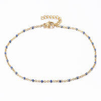 1pc Ion Plating(IP) 304 Stainless Steel Cable Chain Anklets with Enamel Links Golden Dark Blue 9 inch(230mm) 1.5mm