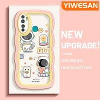 YIWESAN เคสสำหรับ Infinix Note 9 X655C เคสแฟชั่นลายนักบินอวกาศนำโชคน่ารักสีสันสดใสขอบครีมเคสมือถือกันกระแทกแบบใสนิ่มเคสโปร่งใสลายกล้องถ่ายรูปที่เรียบง่ายฝาครอบป้องกันซิลิโคน