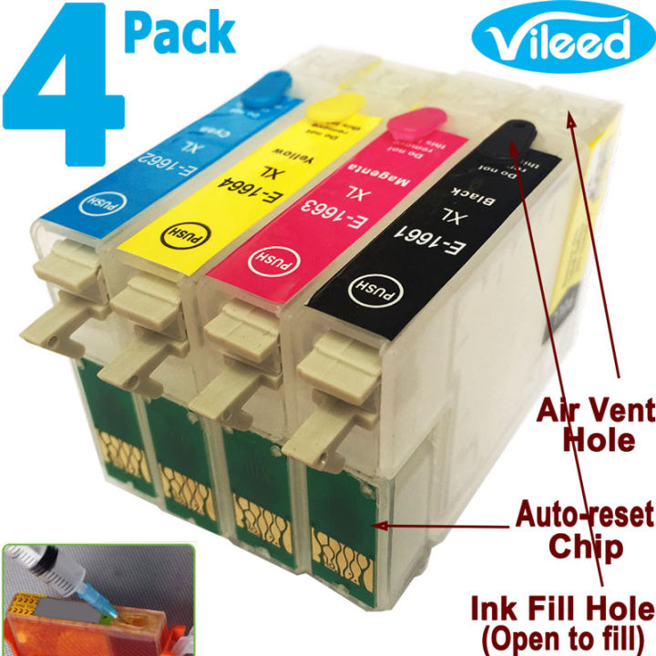 compatible-4-pack-166-full-set-refillable-empty-print-cartridge-without-ink-for-epson-t1661-black-t1662-cyan-t1663-magenta-t1664-yellow-for-expression-me-10-me-101-me-10-101-color-printer