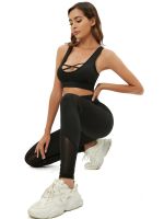 Womens 2-piece Sports Suit With Logo Two Piece Yoga Set Fitness Running Yoga Suit Leggings Front Cross Sexy Bra