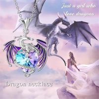 Fantasy Design Colorful Crystal Dragon Pendant Necklace for Women Exquisite Blue Purple Dragon Necklace Cute Dragon Jewelry Gift