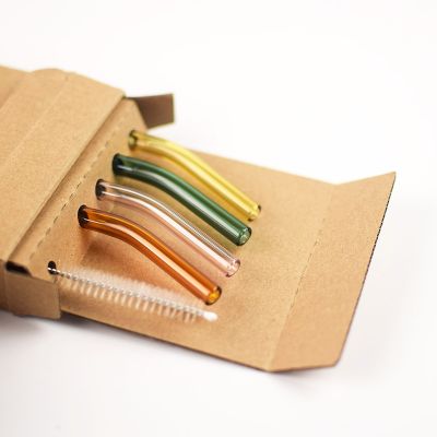 5PC/Set Colorful Glass Straws Heat Resistant Cold Beverage Straight Bent Straw Reusable Drinking Straws For Drinks Box Packing