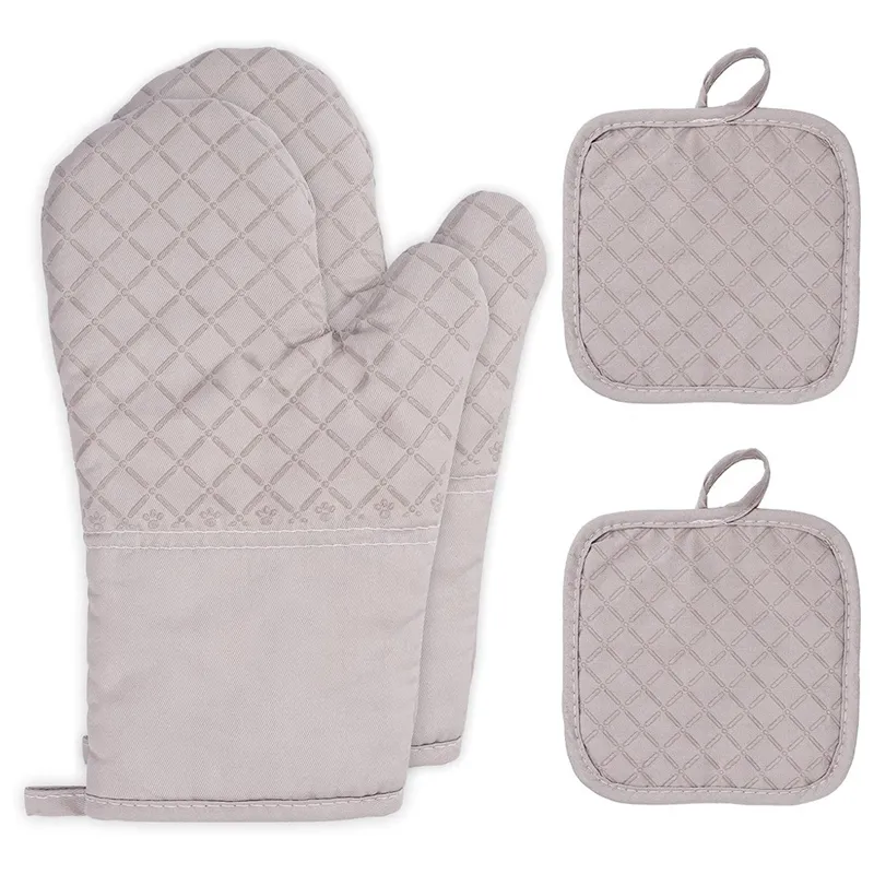 4pcs Oven Mitts and Pot Holders Set, Kitchen Oven Glove High Heat Resistant  Oven Mitts Potholder with Non-Slip Silicone Surface,Gray