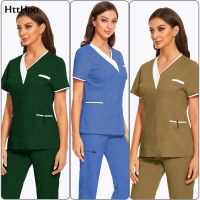 Hospital nursing Nursing Uniform Women Wholesale Casual Tops Short Sleeved V-neck Jogger Blouse Doctor Pharmacy Medical Uniforms