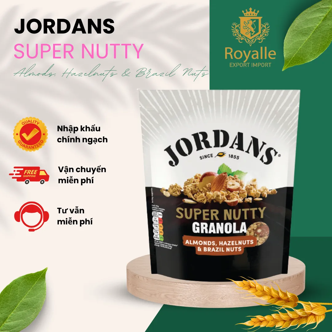 NGŨ CỐC GRANOLA JORDANS SUPER NUTTY GRANOLA ALMONDS, HAZELNUTS  BRAZIL  NUTS GÓI 550G
