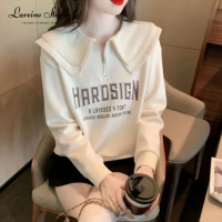 利（M-4XL) LAREINE French Retro Style Fashion Women Blouse Top Double Zipper Doll Collar Long-Sleeved Sweatershirts