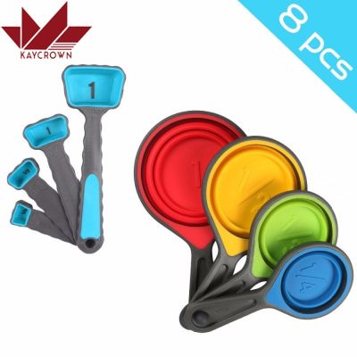 ♨ 8 PCS/Set Silicone Measuring Cup Spoons Set for Kitchen Collapsible Foldable Measure Cup Spoon Scale Baking in Measuring Tools