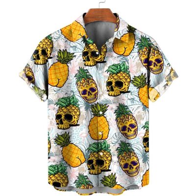 เสื้อพิมพ์ลาย3d มะนาวเสื้อฮาวายผลไม้สับปะรดเสื้อเบลาส์ผู้ชายแฟชั่นลำลองชายหาด Camisas ฤดูร้อนเสื้อคอปกอาชีพ