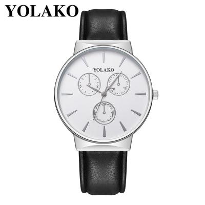 Lambertshop YOLAKO นาฬิกาลำลองสำหรับผู้ชาย,นาฬิกาสายนาฬิกาสายหนังควอตซ์แบบใหม่นาฬิกาข้อมือแบบอนาล็อก