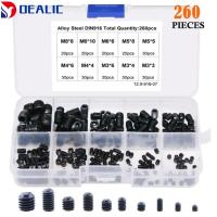 DEALIC M3/4/5/6/8 ชุดสกรูสกรู สีดำสีดำ เหล็กกล้าคาร์บอนเกรด12.9 Hex grub screw Assortment KIT พร้อมกล่องเก็บของ 10ขนาด ไดรฟ์ HEX ภายใน ตกแต่งด้วยไม้ตกแต่ง