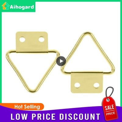 1 7PCS Golden Triangle Double Hole Hanging Picture Frame Hardware Hook Home Decor Wall Mount Hanger Hook Ring Iron 3.2 X 2.85cm