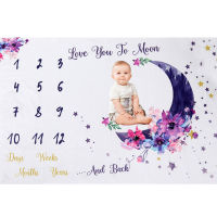 Flannel Baby Photography Props ผ้าห่มทารกแรกเกิดการเจริญเติบโตรายเดือน Milestone พื้นหลัง Moon Stars การถ่ายภาพอุปกรณ์เสริม