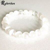 Ruberthen 8 mm Genuine Selenite Bracelet Women`s Crown Chakra Bracelet Designer Reiki Yoga Mala Bracelet Fashion Womens Bracelet