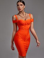 【YF】 Orange Bandage Dress 2022 New Womens Off Shoulder Bodycon Elegant Sexy Mini Evening Club Party High Quality Summer