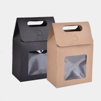 Kraft Paper Candy Box Gift Wrapping Bags Clear PVC Window Paper Packing Boxes Kids Gifts Wedding Favors Birthday Party Supplies Gift Wrapping  Bags