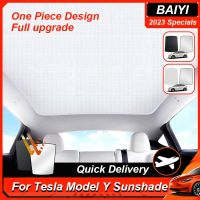 For Tesla Model Y 2021-2023 Upgrade Buckle Sun Shades Glass Roof Sunshade Sun-Proof Collapsible Roof Skylight Shades Protector