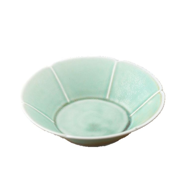 Mint Green Tea Plate Petals Ceramic Plate Kiln Ceramic Fruit Bowl for Snacks Fruits Nuts