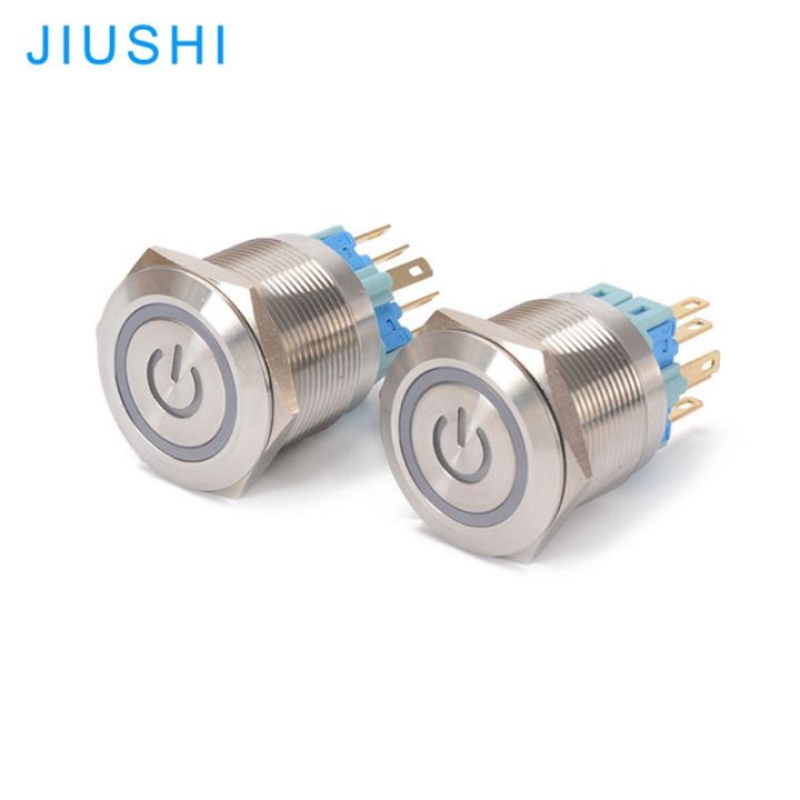 10pcs-a25-11ddt-6pins-25mm-push-button-switch-with-power-symbol-mark-led-light-selflock-12v-24v-220v-red-green-white