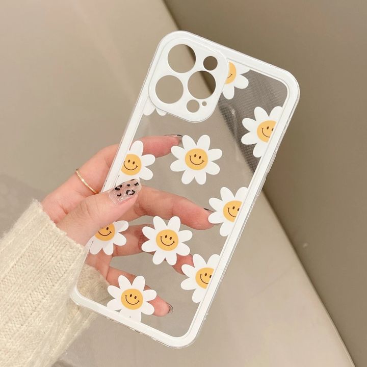 เคสโทรศัพท์สำหรับ-iphone-11-12-13-14-pro-max-6-6s-7-8-plus-13-mini-xs-max-xr-se-2022เคสมือถือลายดอกเดซี่รูปดอกทานตะวันเกาหลีขาตั้งการป้องกันเต็มรูปแบบ-tpu-ใสกันกระแทก