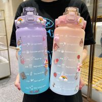 2 Liters Water Bottle Motivational Drinking Bottle Sports Water Bottle With Time Marker Stickers Portable Reusable Plastic Cups