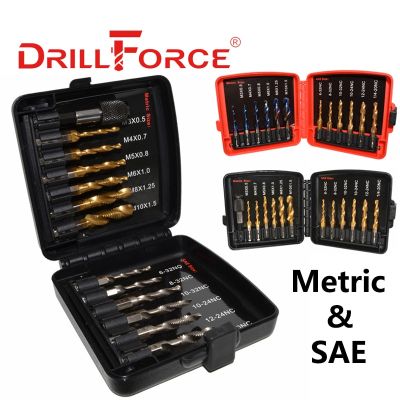 Drillforce รวมเจาะแตะบิตตั้ง3-In-1ไฮสปีดเมตริกและ SAE ชุดสำหรับสกรูเกลียวเจาะแตะ Deburring Countersinking