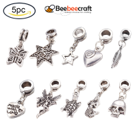 5 pc Alloy European Dangle Charms Bead Large Hole Bails Connector Multistyle Pendants for DIY Arts Crafts Bracelet Necklace Jewelry Making