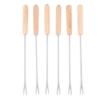 Stainless Steel Color Coding Chocolate Fountain Cheese Fondue Forks with Oak Wood Handle Heat Resistant, Skewers Marshmallow Roasting Sticks, 9.5Inch