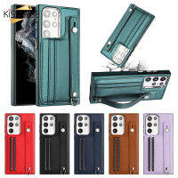 KISSCASE เคสโทรศัพท์หนังพร้อมสายรัดข้อมือสำหรับ Samsung S23 S22 S23พิเศษ + S22 + บวก S21FE ช่องใส่บัตรกระเป๋าสตางค์เคสด้านหลังแบบรวมทุกรูปแบบฝาครอบด้านหลังกันกระแทกสำหรับ Samsung A54 A34 A73 A33