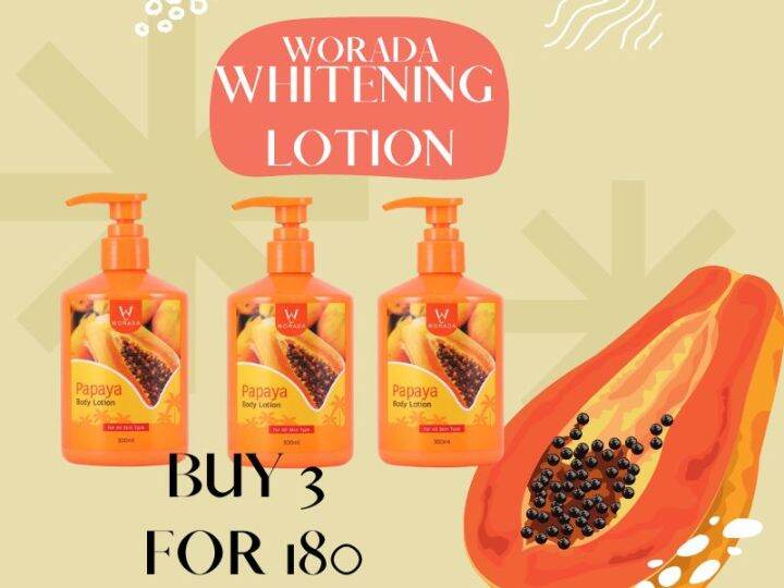 3 BOTTLE WORADA Whitens In 7 Day Papaya Lotion Gluta Acid And Papaya
