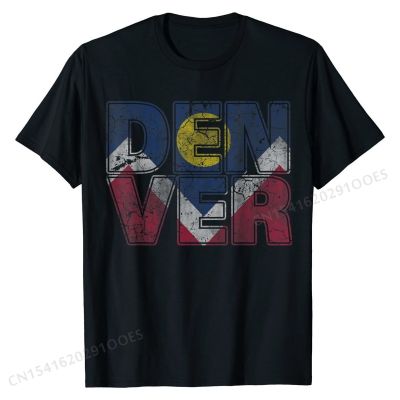 Vintage Denver Flag Colorful Colorado Home Love Vacation T-Shirt Plain Casual T Shirts Cotton Tops T Shirt for Men Unique