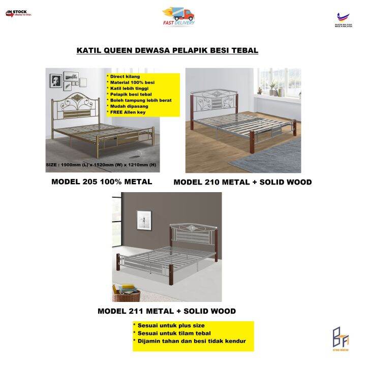 READY STOCK KEDAH Modern Queen Bed Frame 100% Metal Rangka Katil Besi ...