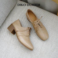 DikoDumter รองเท้ารองเท้าส้นตึกนิ้วเท้าเหลี่ยมแฟชั่นสำหรับผู้หญิงรองเท้าผูกเชือกใหม่สีทึบสองชิ้น