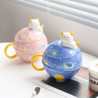 3D Round Cat Cute Planet Ceramic Mug Couple Couple Drinking Cup Super Cute Cartoon Office Tea Cup Kawaii Mug Coffee Mug Cool Cup