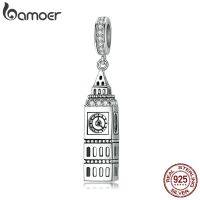 BAMOER British Big Ben Building Pendant Charm fit Bracelets DIY 925 Sterling Silver SCC868