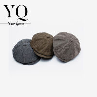 YQ 2023 Beret ฤดูใบไม้ร่วงและฤดูหนาวใหม่อังกฤษย้อนยุคหมวกวรรณกรรมแฟชั่นแปดเหลี่ยมหมวกก้างปลาสิ่งทอลายทแยงบุรุษหมวกเบเร่ต์หมวก