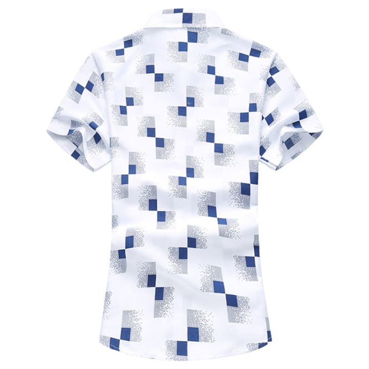 เสื้อ-kemeja-lengan-pendek-วันหยุดฮาวายลายสก๊อตเรขาคณิตของผู้ชายสำหรับฤดูร้อน7xl-6xl-5xl-เสื้อแบรนด์ลำลองสำหรับผู้ชาย