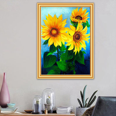 5D เจาะทรงกลมใหม่ภาพวาดเพชร DIY “Sunflower Zou Chrysanthemum ภาพวาดทิวทัศน์” การตกแต่งบ้าน3มิติงานปักครอสติช5มิติ