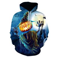 Sudadera con capucha para hombre y mujer, suéter con imagen 3D de calabaza de terror de Halloween, estilo Harajuku, novedad