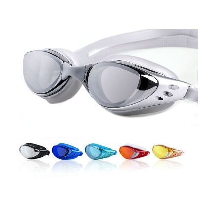 แว่นตาว่ายน้ำสายตาสั้นชุบไฟฟ้า-1 ~-10สำหรับผู้ชายผู้หญิงป้องกันการเกิดฝ้าแว่นตาหน้ากากดำน้ำแบนกันน้ำ