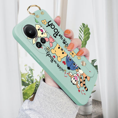 เคส GGK สำหรับ OPPO Reno10 Pro 5G พร้อมสายรัดข้อมือเคสโทรศัพท์หมีพูน่ารักขอบสี่เหลี่ยมปลอกซิลิโคนเหลวเคสป้องกันการกระแทกกล้องคลุมทั้งหมด