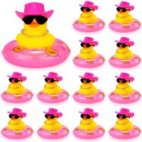 24 Set Cowboy Rubber Duck Mini Car Yellow Duckies Bath Toys Party Favor with Mini Hat Swim Circle Necklace Sunglasses Duck