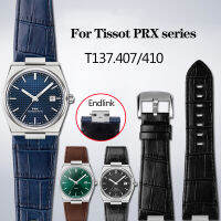 ?ยอดนิยม?สายนาฬิกาหนังแท้ใหม่พร้อมตัวเชื่อมเหล็กสำหรับ Tissot PRX Series สายนาฬิกาข้อมือ T137.407/410สายรัดข้อมือสุดเล่นซูเปอร์เพลตสีฟ้า