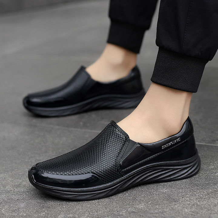 mikejie-รองเท้าโลฟเฟอร์ผู้ชาย-งานของเชฟรองเท้าโลฟเฟอร์สีดำกันน้ำรองเท้าผ้าใบส้นแบนรองเท้ากีฬาผู้ชายหนึ่งฟุตรองเท้าหนังลำลอง