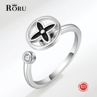 RORU S925 Sterling Silver Open Geometric Rotating Clover Ring for Female Male Rhinestone Zircon Rotatable Open Ring 2022 New