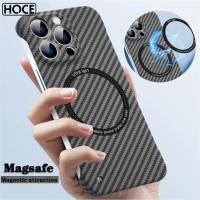 HOCE เคสโทรศัพท์มีลายคาร์บอนไฟเบอร์บางพิเศษไร้กรอบ,สำหรับ iPhone 15 14 13 12 11 Pro Max 14 15 Plus เคสกันกระแทก Magsafe