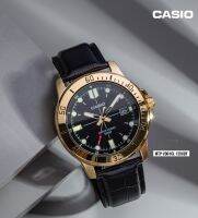 นาฬิกาข้อมือ Casio รุ่น MTP-VD01GL-1EV ผู้ชายสายหนังสีดำ ขอบหน้าปัดสีทอง - มั่นใจ ของแท้ 100% รับประกันสินค้า1ปีเต็ม (จัดส่งฟรี)