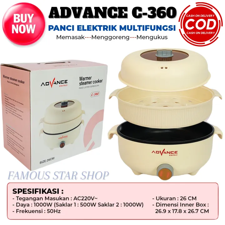 Panci Listrik Serbaguna Advance C360 STAINLESS LAPIS KERAMIK POT 2 ...